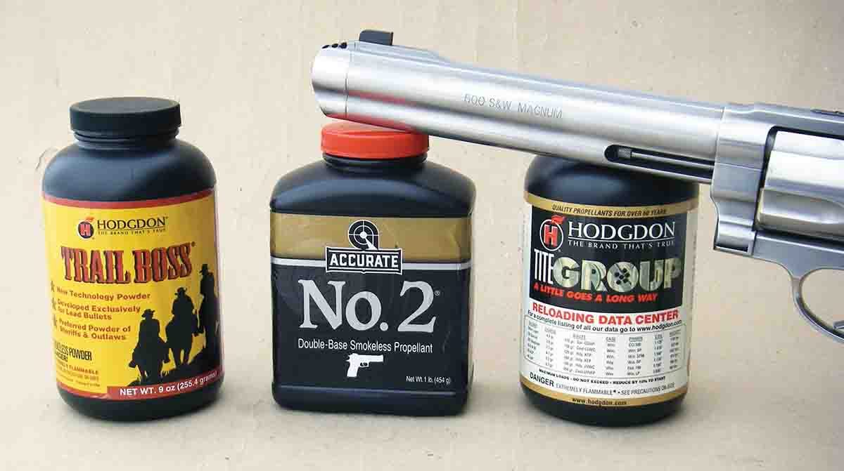 Hodgdon Trail Boss, Accurate No. 2 and Hodgdon Titegroup are good choices for reduced loads.